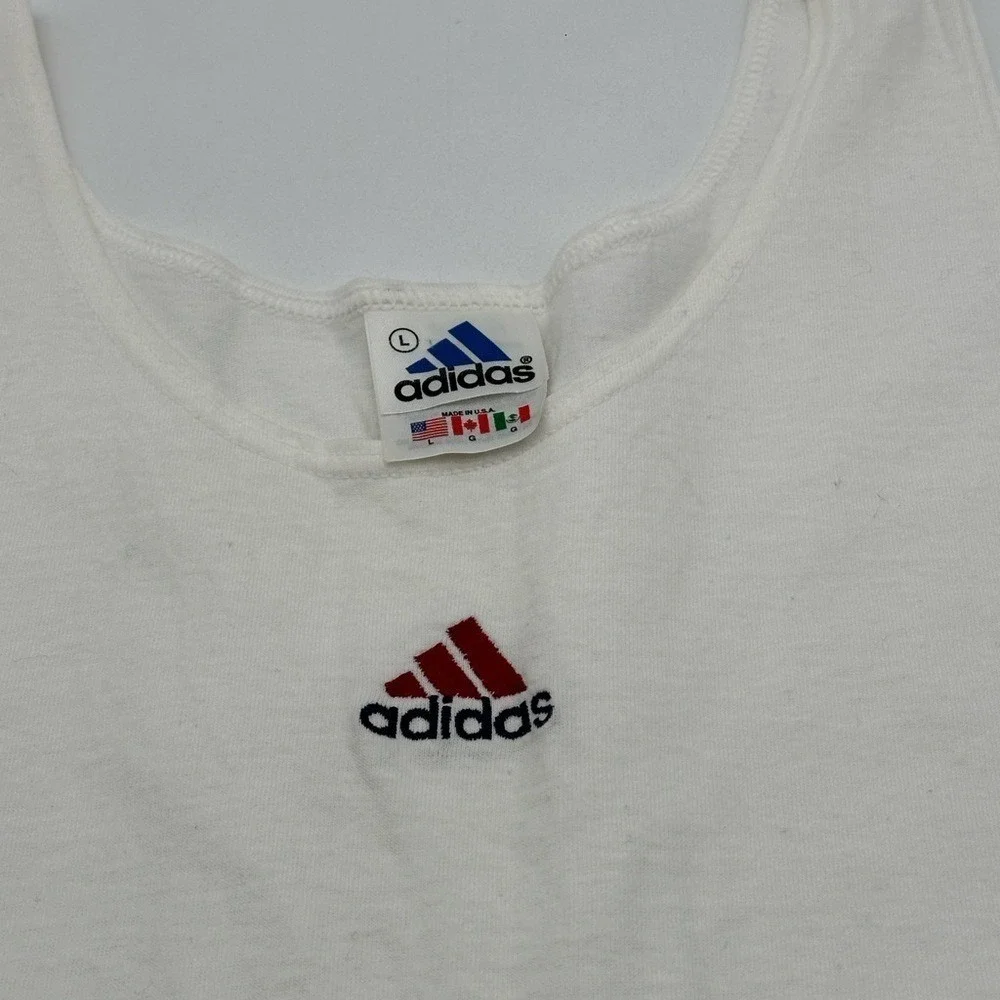 Vintage Adidas Tank Top‎ Mens Large White Embroidered Logo Made in USA 90s Vest